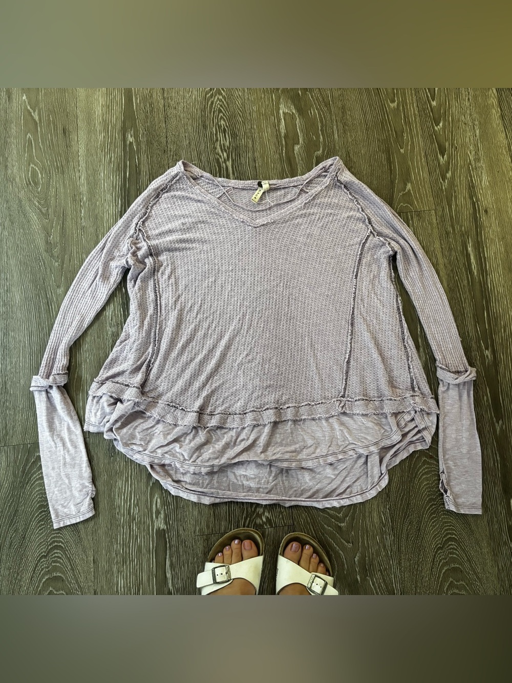 Free People Lavender Long-Sleeve Layered Hem Waffle Top